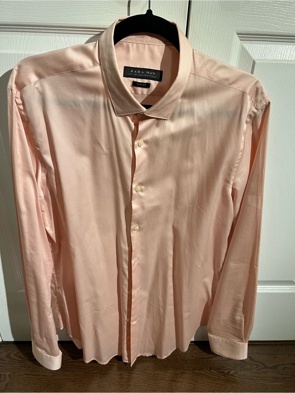Zara Men's Pale Pink Long-Sleeve Dress Shirt